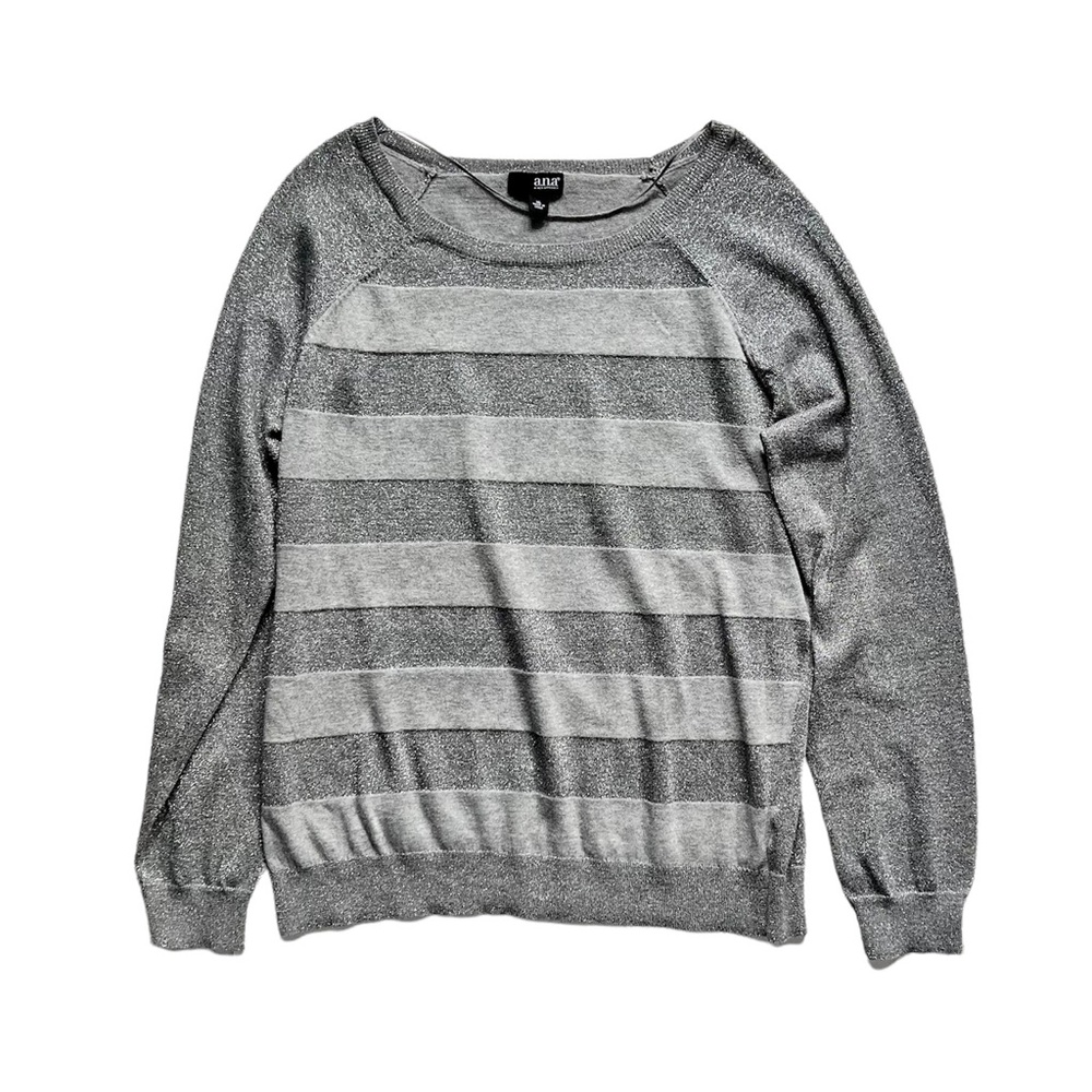 a.n.a Sweater Crewneck Long Sleeve Pullover Striped Metallic Casual Knit EUC XL